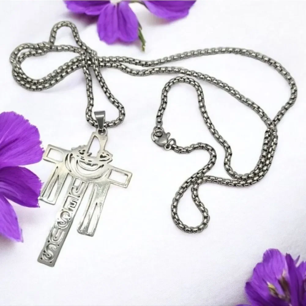Crown of Thorns Cross Pendant Necklace Stainless Steel Christian Easter Jewelry
